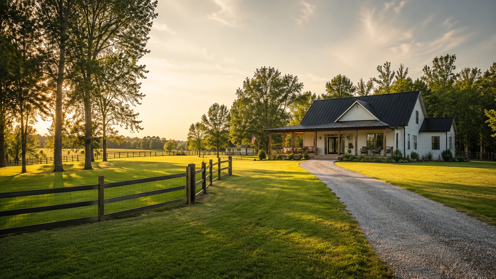 Freshly maintained rural residence and lawn